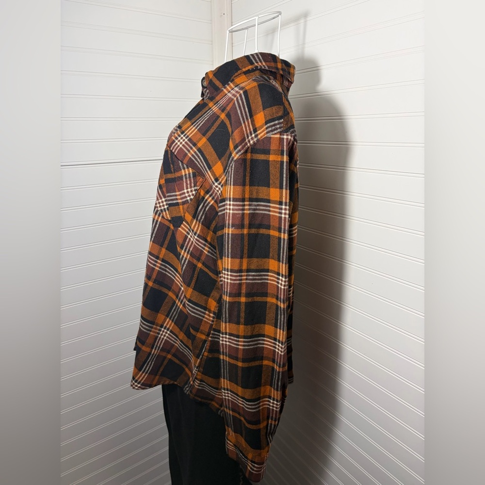 Maurices Women's Boyfriend Brown/Black/ Cream Plaid Button-Down Shirt - Picture 3 of 4